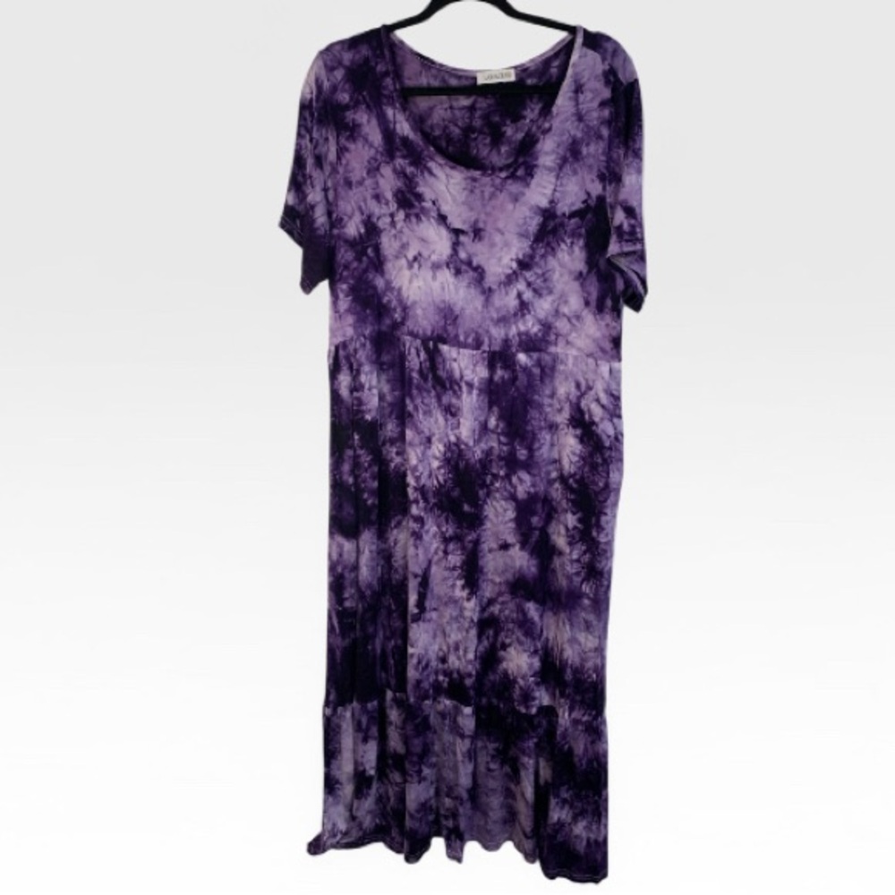 Maxi Long Purple Tie-Dye Short Sleeve Dress Cozy Comfy Plus Size 2X Lounge Beach
